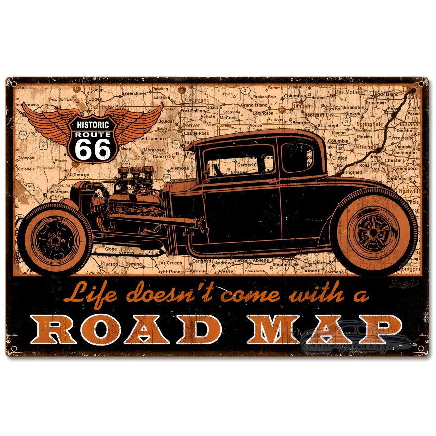 Road Map Metal Sign - 24" x 16"