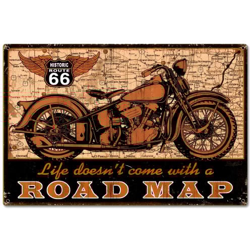 Road Map Bike Metal Sign - 24" x 16"