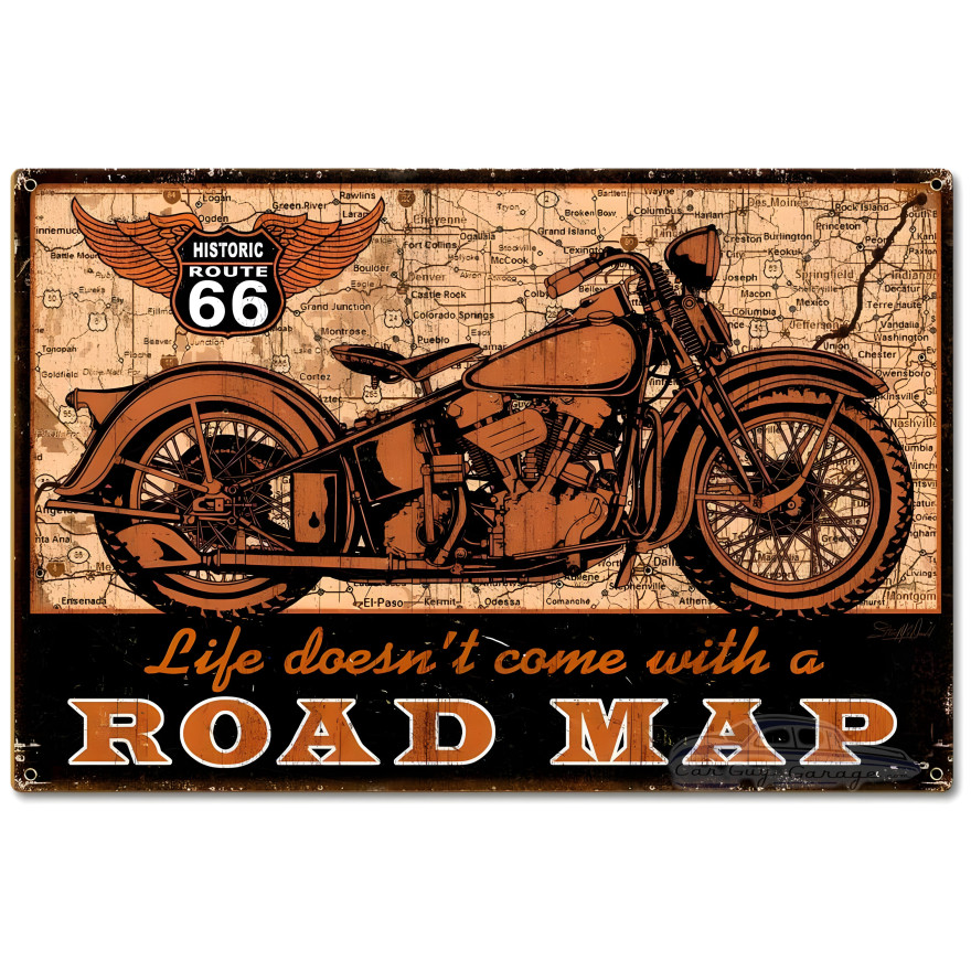 Road Map Bike Metal Sign - 24" x 16"