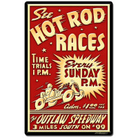 1950's Hot Rod Races Metal Sign - 16" x 24"