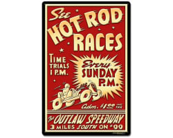 1950's Hot Rod Races Metal Sign - 16" x 24"