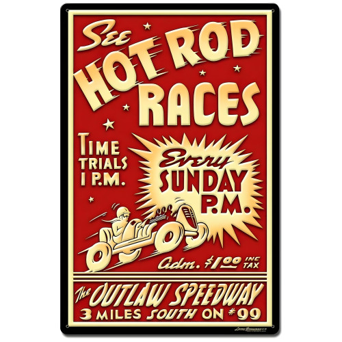 1950's Hot Rod Races Metal Sign - 16" x 24"