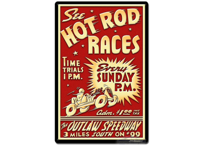 1950's Hot Rod Races Metal Sign - 16" x 24"