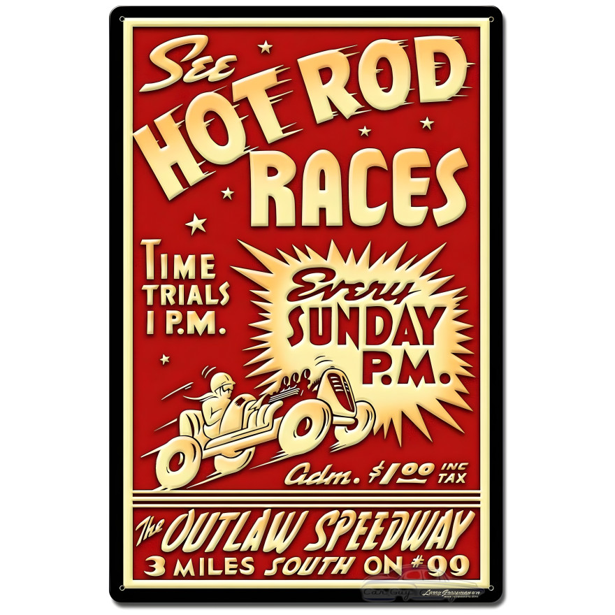 1950's Hot Rod Races Metal Sign - 16" x 24"