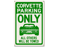 Corvette Parking Green Metal Sign - 16" x 24"