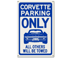 Corvette Parking Blue Metal Sign - 16" x 24"