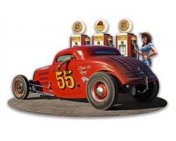 1933 Ol' Skool Coupe w Pump Girl Metal Sign