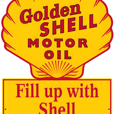 Golden Shell Motor Oil Metal Sign - Vintage Garage Decor 22"x15"