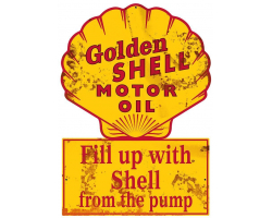 Golden Shell Motor Oil Fill Up With Shell From The Pump Grunge Metal Sign