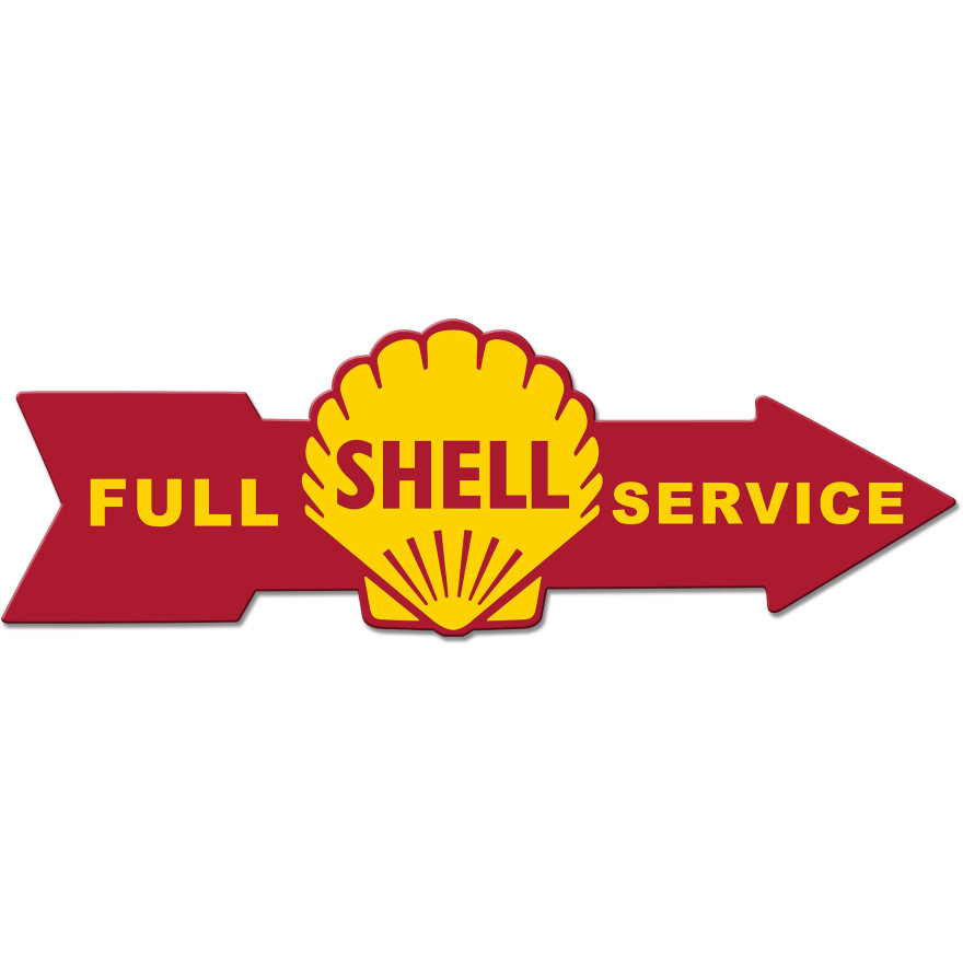 Full Service Shell Arrow Metal Sign - 32" x 10"
