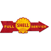 Full Service Shell Arrow Grunge Metal Sign - 32" x 10"