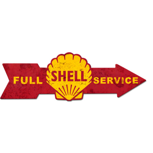 Full Service Shell Arrow Grunge Metal Sign - 32" x 10"