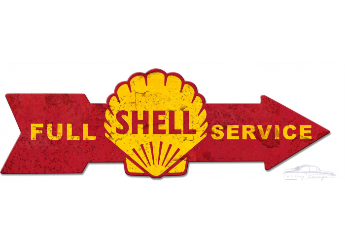 Full Service Shell Arrow Grunge Metal Sign - 32" x 10"