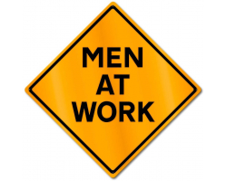 Men at Work Caution Orange Metal Sign - 18" x 18"