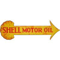 Shell Motor Oil Arrow Grunge Metal Sign - 31" x 10"