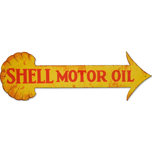 Shell Motor Oil Arrow Grunge Metal Sign - 31" x 10"