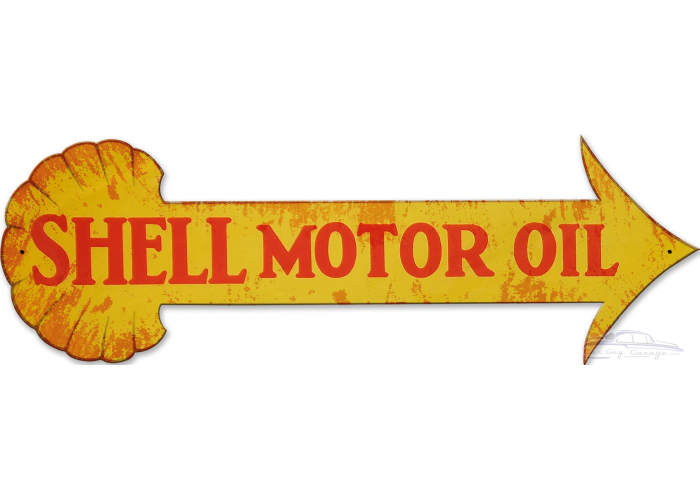 Shell Motor Oil Arrow Grunge Metal Sign - 31" x 10"