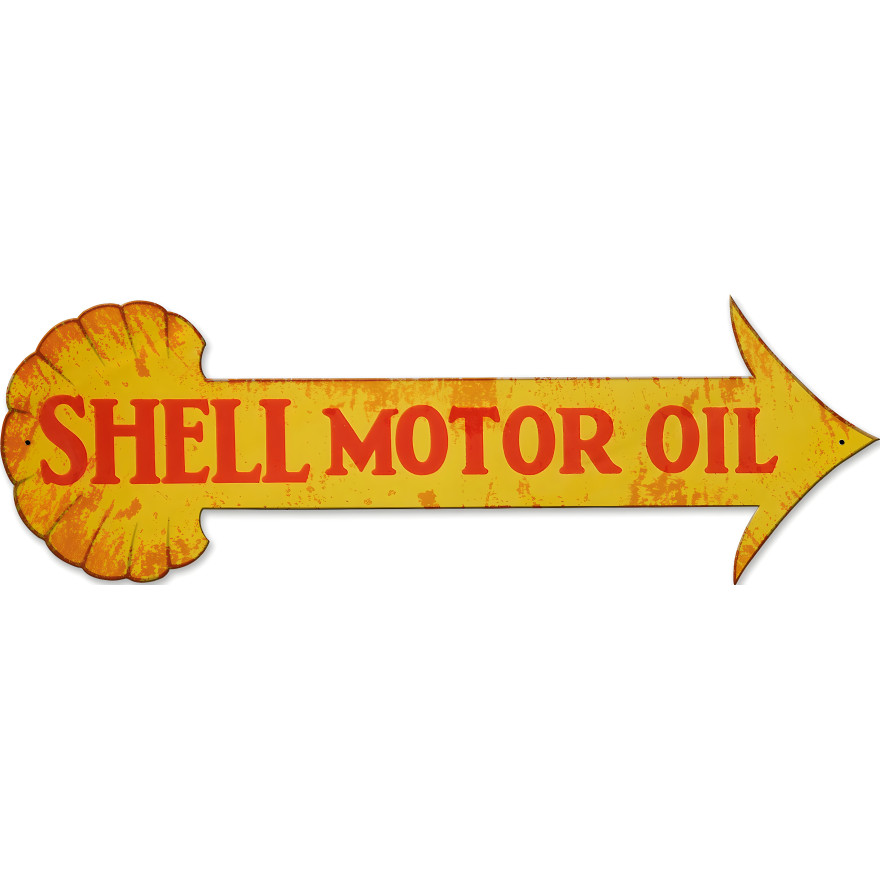 Shell Motor Oil Arrow Grunge Metal Sign - 31" x 10"