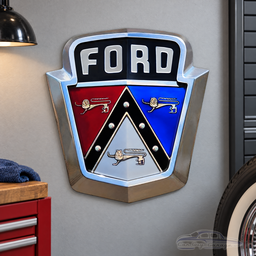 1950's Ford Emblem Custom Shape Metal Sign - 17" x 18"