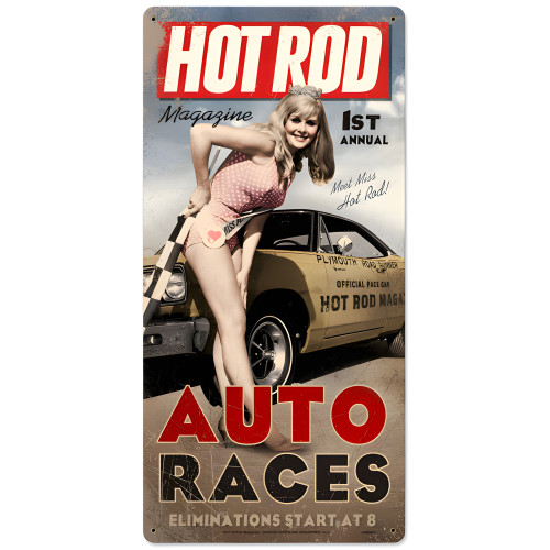 Auto Races Metal Sign - 12" x 24"