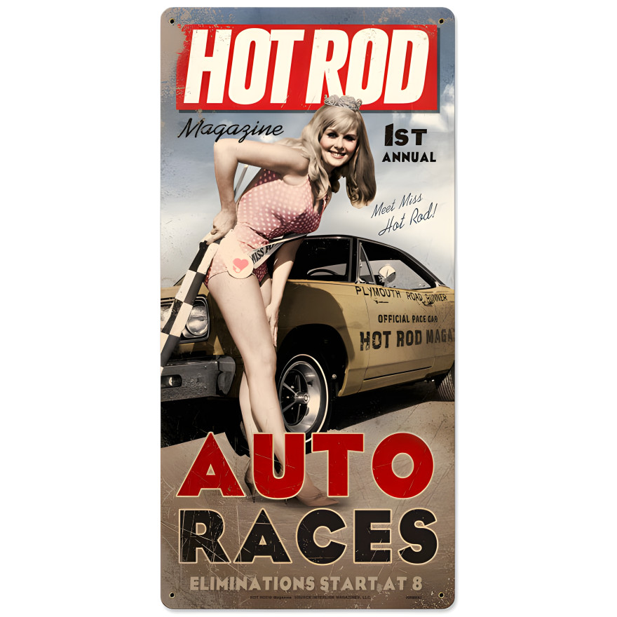 Auto Races Metal Sign - 12" x 24"
