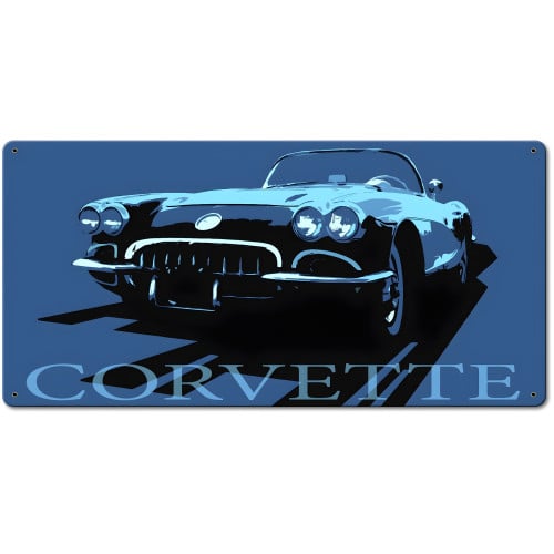 Corvette Blue Metal Sign - 24" x 12"
