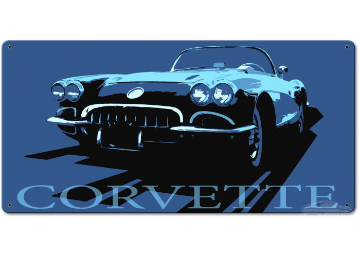 Corvette Blue Metal Sign - 24" x 12"