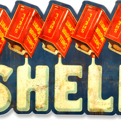 Shell Liquid Text Grunge Metal Sign - 22"x13" - Made in USA