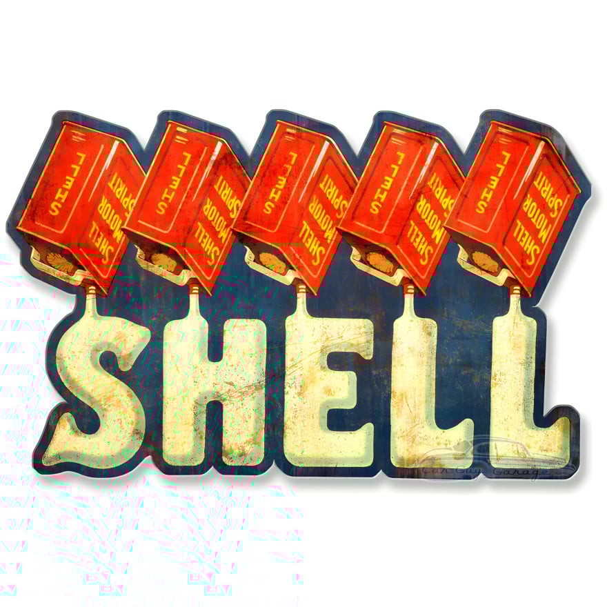 Shell Liquid Text Grunge Metal Sign - 22" x 13"