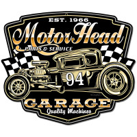 Motor Head Garage Metal Sign - 18" x 16"