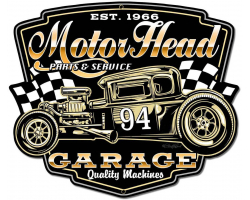 Motor Head Garage Metal Sign - 18" x 16"