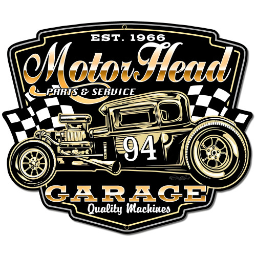 Motor Head Garage Metal Sign - 18" x 16"