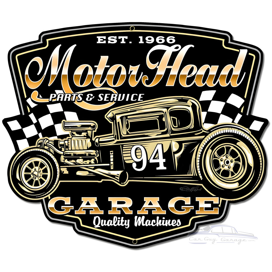 Motor Head Garage Metal Sign - 18" x 16"