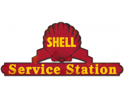Shell Service Station Red Grunge Metal Sign - 25" x 11"