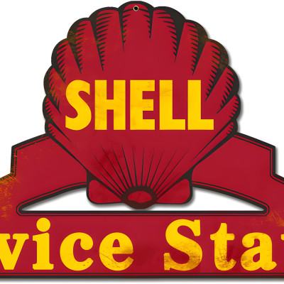 Shell Service Station Red Grunge Metal Sign - 25"x11" Decor