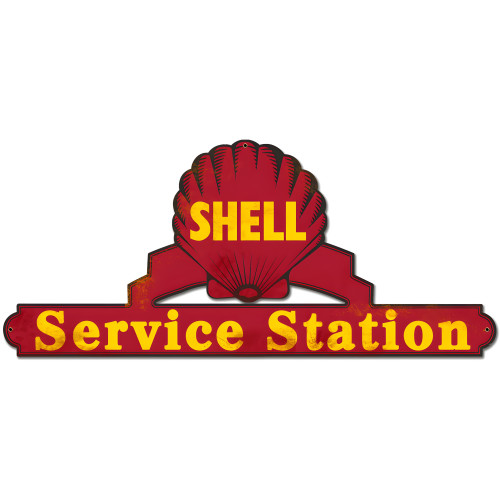 Shell Service Station Red Grunge Metal Sign - 25" x 11"