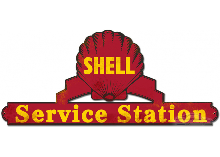 Shell Service Station Red Grunge Metal Sign