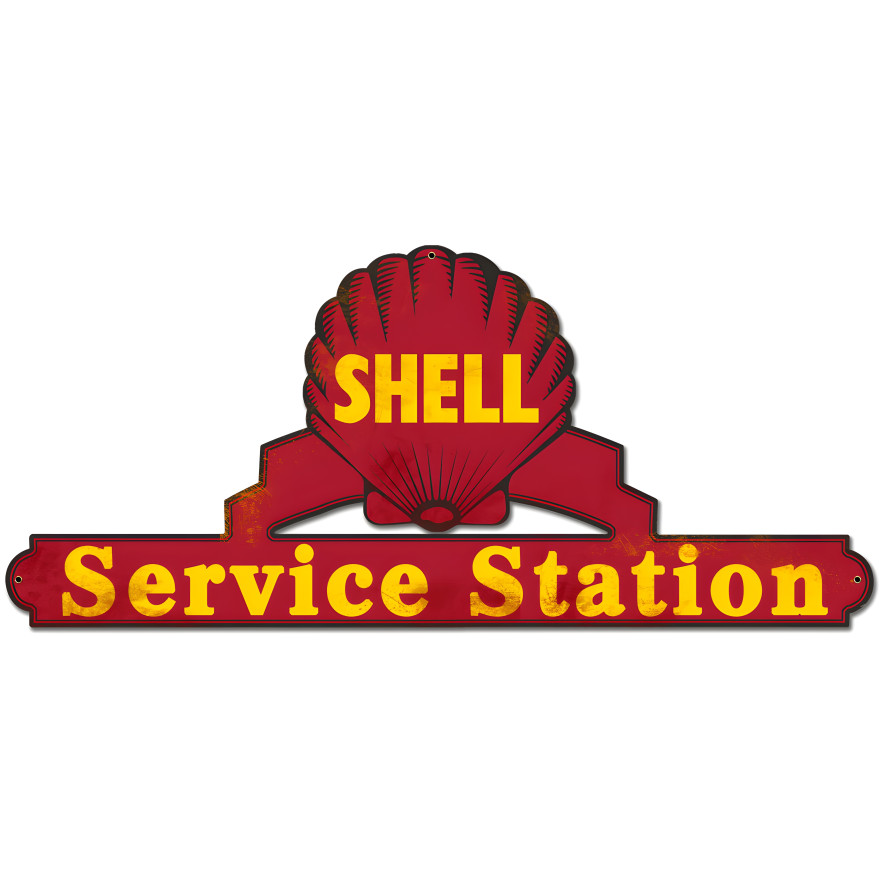 Shell Service Station Red Grunge Metal Sign - 25" x 11"