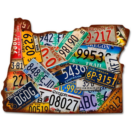 Oregon License Plates Metal Sign - 19" x 14"