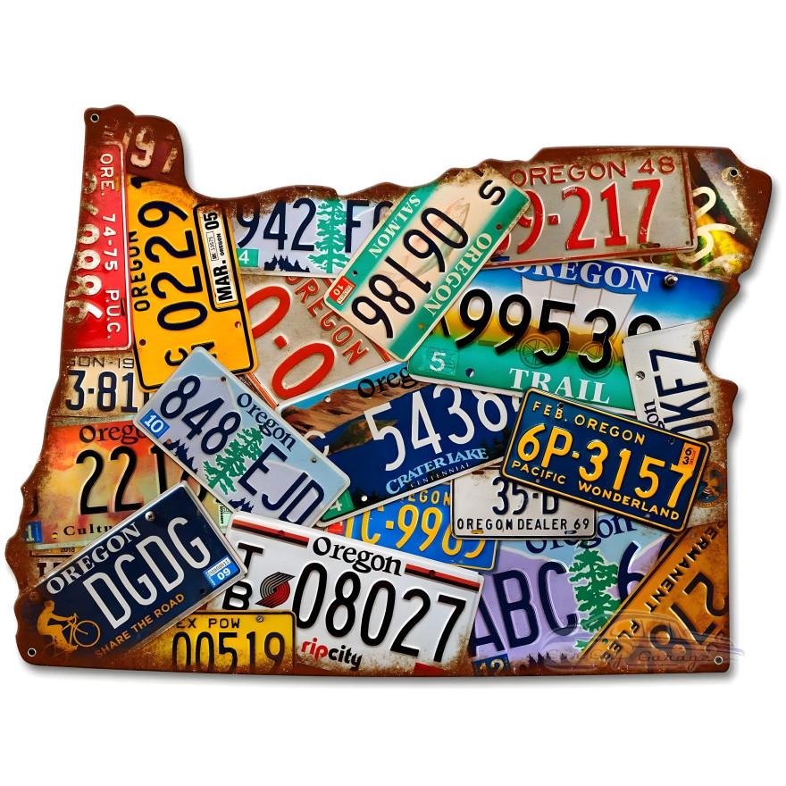 Oregon License Plates Metal Sign - 19" x 14"