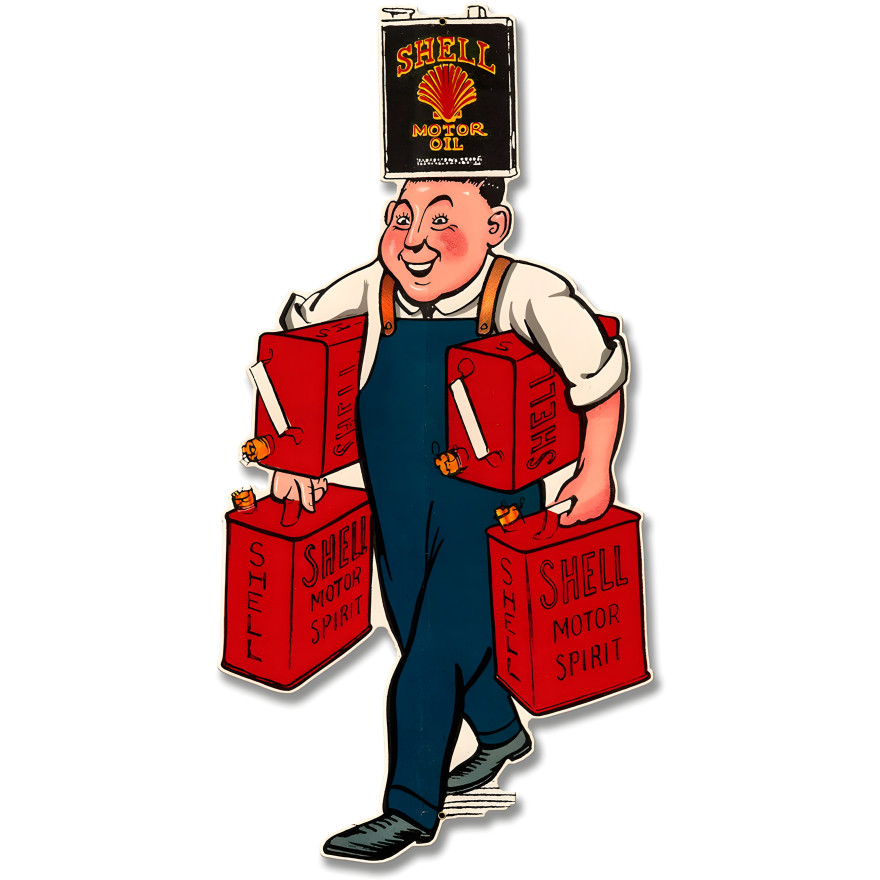 Shell Motor Spirit Holding Man Metal Sign - 23" x 11"