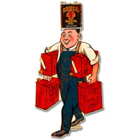 Shell Motor Spirit Holding Man Grunge Metal Sign - 23" x 11"