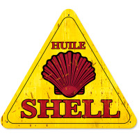 Huile Shell Grunge Triangle Metal Sign - 15" x 16"