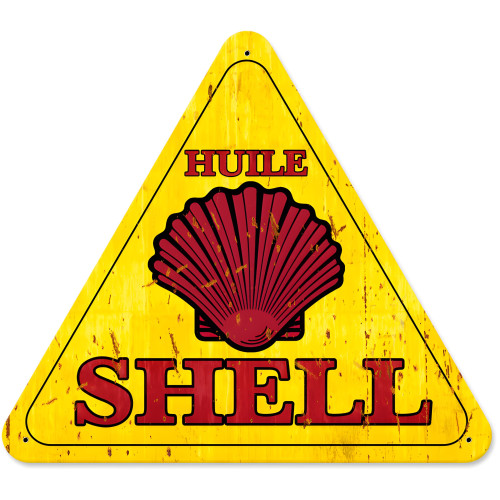 Huile Shell Grunge Triangle Metal Sign - 15" x 16"