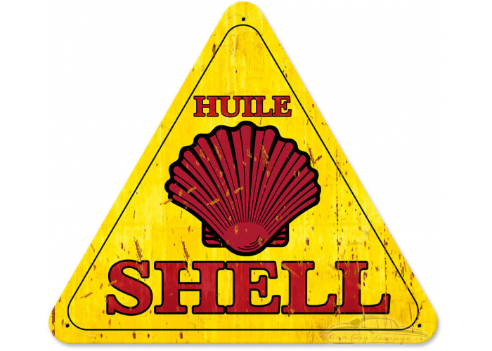 Huile Shell Grunge Triangle Metal Sign