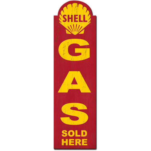 Shell Gas Sold Here Grunge Metal Sign - 8" x 30"