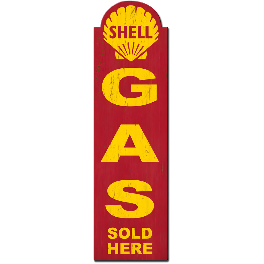 Shell Gas Sold Here Grunge Metal Sign - 8" x 30"