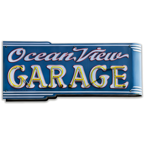 Ocean View Garage Custom Shape Metal Sign - 24" x 11"