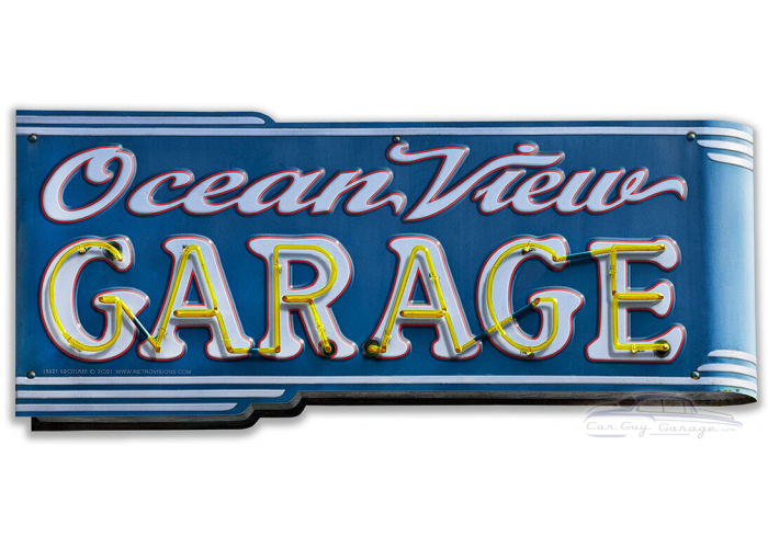 Ocean View Garage 24 x 11 Custom Shape Metal Sign