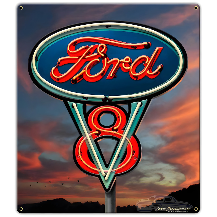Ford V-8 Metal Sign - 14" x 16"